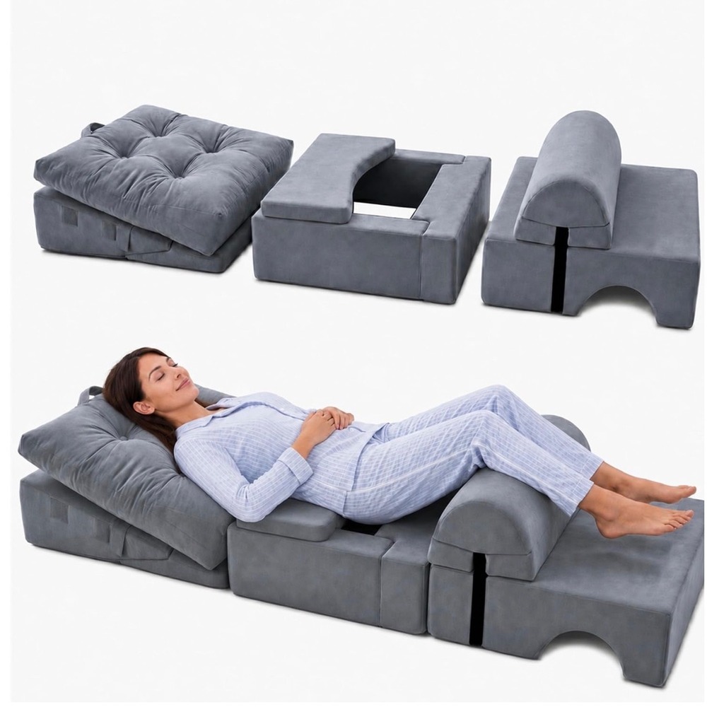 BBL Recovery Bed Mattress 9-Piece Adjustable Post Surgery Pillow Set Grey Foam